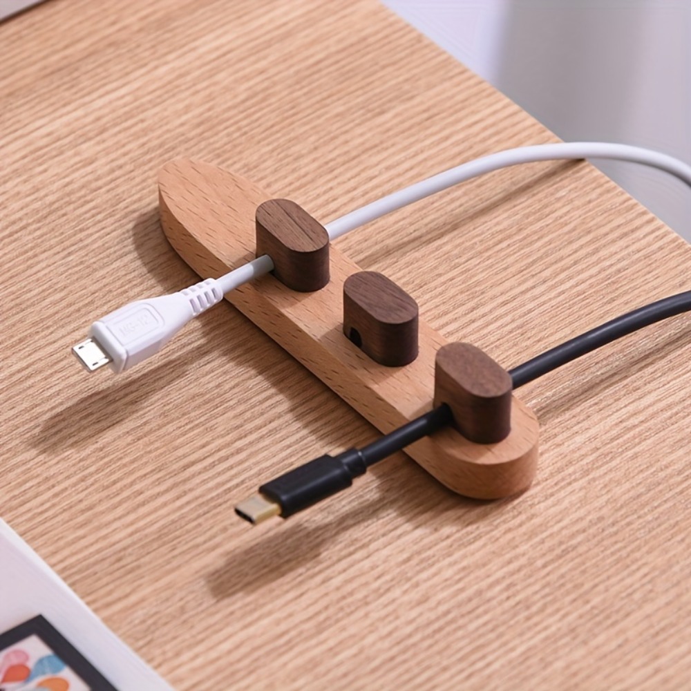 Desk Cable Clip - Organizzatore di Cavi in Legno Adesivo,