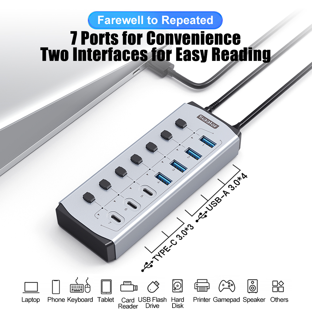 Hub USB Sipolar con Ricarica B - Usb Hub 7 Port recensione e prezzo